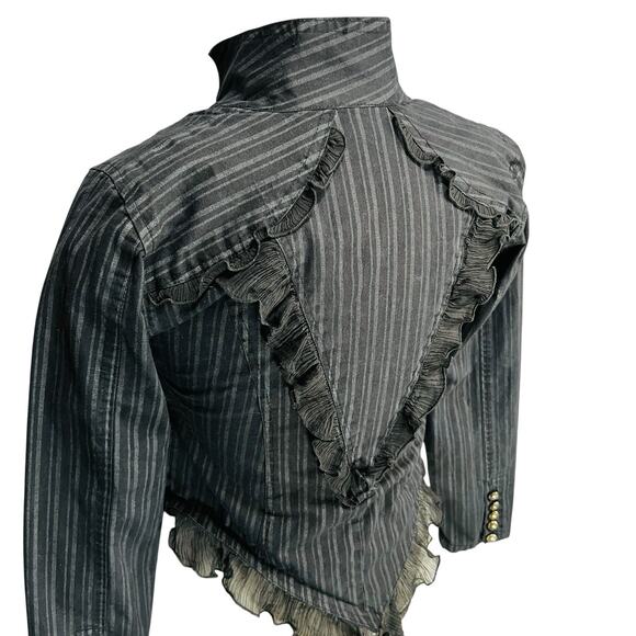 DEAD THREADS Womens Gothic Pinstripe Jacket Sz L Steampunk Vampcore Costume Y2K - Picture 5 of 11